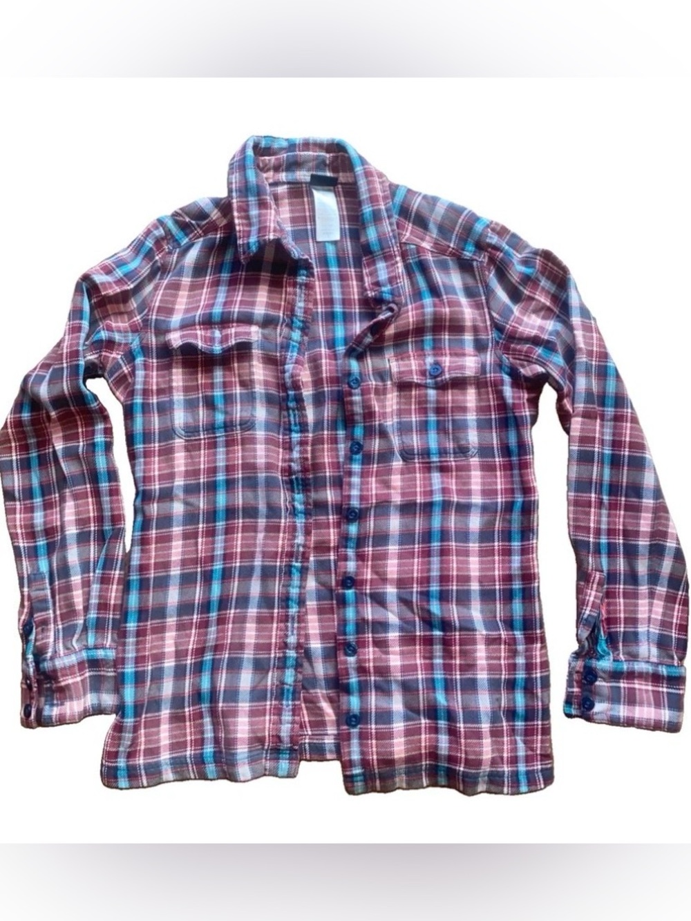 Patagonia Flannel Plaid Teal Pink Organic Cotton Sz 2